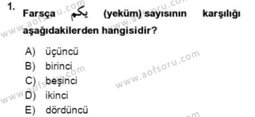 Osmanlı Türkçesi Grameri 2 Dersi 2020 - 2021 Yılı Yaz Okulu Sınavı 1. Soru