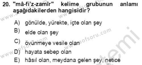 Osmanlı Türkçesi Grameri 2 Dersi 2020 - 2021 Yılı Yaz Okulu Sınavı 20. Soru