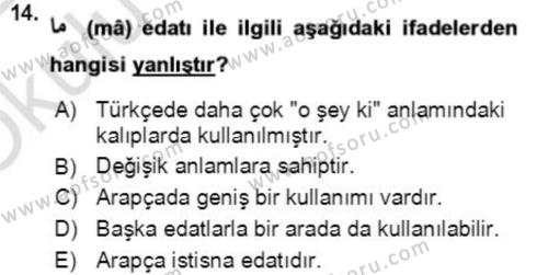 Osmanlı Türkçesi Grameri 2 Dersi 2021 - 2022 Yılı Yaz Okulu Sınavı 14. Soru