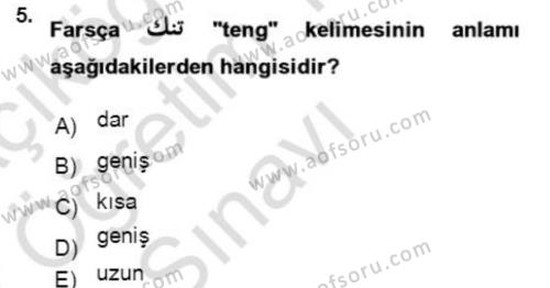 Osmanlı Türkçesi Grameri 2 Dersi 2021 - 2022 Yılı Yaz Okulu Sınavı 5. Soru