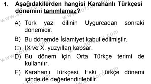 XI-XIII. Yüzyıllar Türk Dili Dersi 2012 - 2013 Yılı (Vize) Ara Sınavı 1. Soru