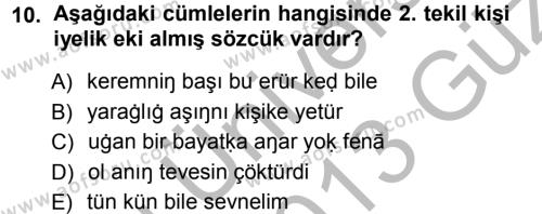XI-XIII. Yüzyıllar Türk Dili Dersi 2012 - 2013 Yılı (Vize) Ara Sınavı 10. Soru