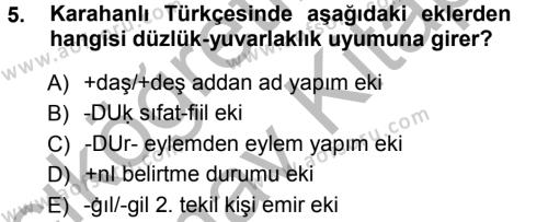 XI-XIII. Yüzyıllar Türk Dili Dersi 2012 - 2013 Yılı (Vize) Ara Sınavı 5. Soru