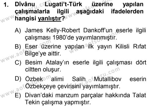 XI-XIII. Yüzyıllar Türk Dili Dersi 2012 - 2013 Yılı (Final) Dönem Sonu Sınavı 1. Soru