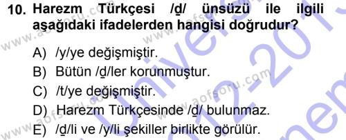 XI-XIII. Yüzyıllar Türk Dili Dersi 2012 - 2013 Yılı (Final) Dönem Sonu Sınavı 10. Soru