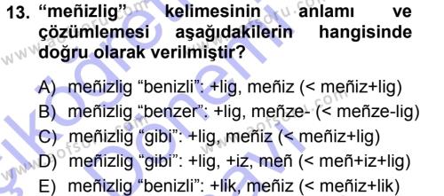 XI-XIII. Yüzyıllar Türk Dili Dersi 2012 - 2013 Yılı (Final) Dönem Sonu Sınavı 13. Soru