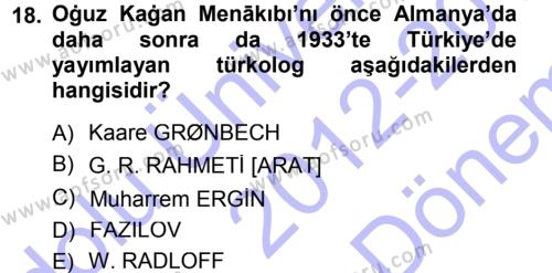 XI-XIII. Yüzyıllar Türk Dili Dersi 2012 - 2013 Yılı (Final) Dönem Sonu Sınavı 18. Soru