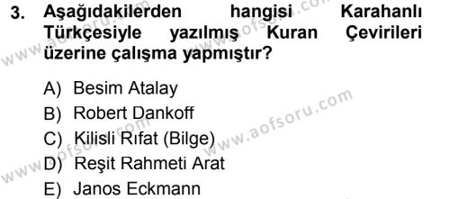 XI-XIII. Yüzyıllar Türk Dili Dersi 2012 - 2013 Yılı (Final) Dönem Sonu Sınavı 3. Soru