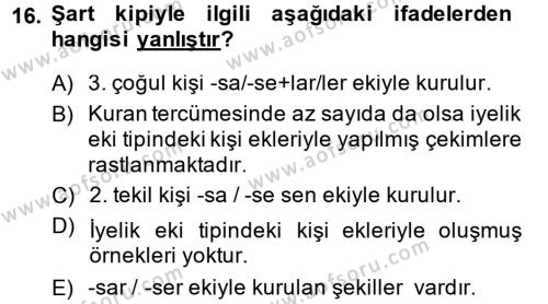 XI-XIII. Yüzyıllar Türk Dili Dersi 2013 - 2014 Yılı (Vize) Ara Sınavı 16. Soru