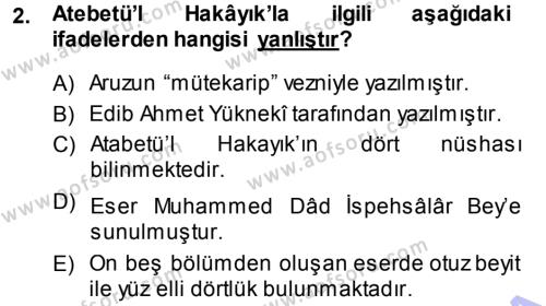XI-XIII. Yüzyıllar Türk Dili Dersi 2013 - 2014 Yılı (Vize) Ara Sınavı 2. Soru