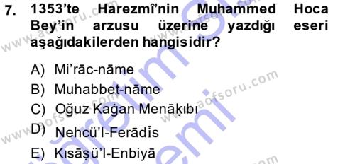 XI-XIII. Yüzyıllar Türk Dili Dersi 2013 - 2014 Yılı (Final) Dönem Sonu Sınavı 7. Soru