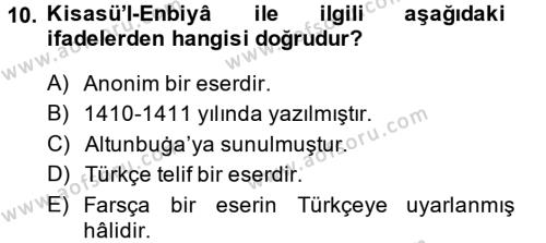XI-XIII. Yüzyıllar Türk Dili Dersi 2013 - 2014 Yılı Tek Ders Sınavı 10. Soru