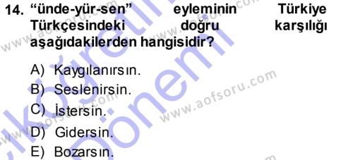 XI-XIII. Yüzyıllar Türk Dili Dersi 2014 - 2015 Yılı (Vize) Ara Sınavı 14. Soru
