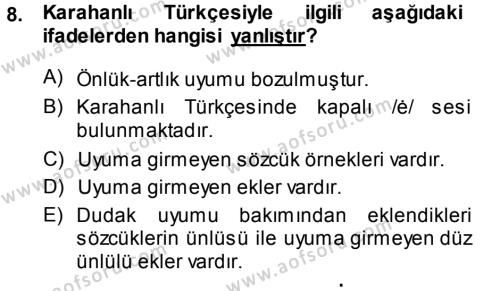 XI-XIII. Yüzyıllar Türk Dili Dersi 2014 - 2015 Yılı (Vize) Ara Sınavı 8. Soru