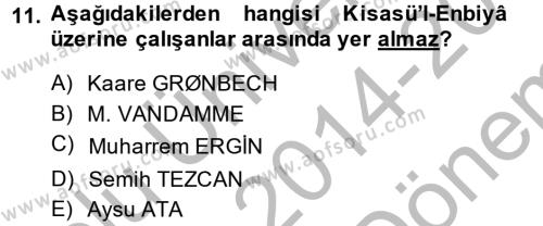 XI-XIII. Yüzyıllar Türk Dili Dersi 2014 - 2015 Yılı (Final) Dönem Sonu Sınavı 11. Soru
