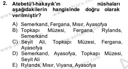 XI-XIII. Yüzyıllar Türk Dili Dersi 2014 - 2015 Yılı Tek Ders Sınavı 2. Soru