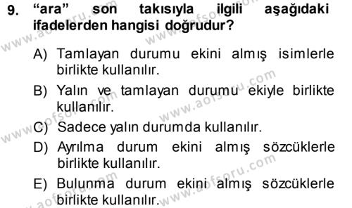 XI-XIII. Yüzyıllar Türk Dili Dersi 2014 - 2015 Yılı Tek Ders Sınavı 9. Soru