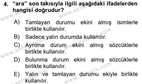 XI-XIII. Yüzyıllar Türk Dili Dersi 2015 - 2016 Yılı (Final) Dönem Sonu Sınavı 4. Soru