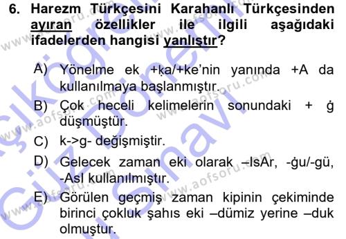 XI-XIII. Yüzyıllar Türk Dili Dersi 2015 - 2016 Yılı (Final) Dönem Sonu Sınavı 6. Soru