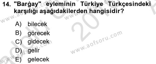 XI-XIII. Yüzyıllar Türk Dili Dersi 2016 - 2017 Yılı (Vize) Ara Sınavı 14. Soru
