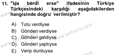 XI-XIII. Yüzyıllar Türk Dili Dersi 2018 - 2019 Yılı 3 Ders Sınavı 11. Soru