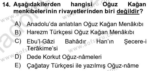 XI-XIII. Yüzyıllar Türk Dili Dersi 2018 - 2019 Yılı 3 Ders Sınavı 14. Soru