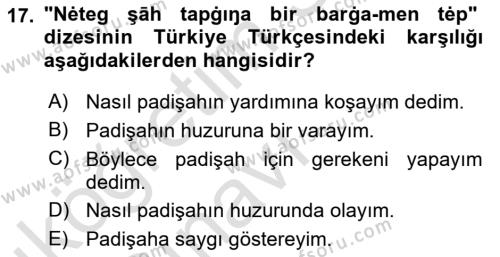 XI-XIII. Yüzyıllar Türk Dili Dersi 2018 - 2019 Yılı 3 Ders Sınavı 17. Soru