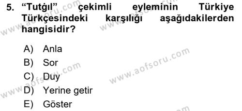 XI-XIII. Yüzyıllar Türk Dili Dersi 2018 - 2019 Yılı 3 Ders Sınavı 5. Soru