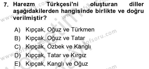 XI-XIII. Yüzyıllar Türk Dili Dersi 2018 - 2019 Yılı 3 Ders Sınavı 7. Soru