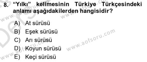 XI-XIII. Yüzyıllar Türk Dili Dersi 2018 - 2019 Yılı 3 Ders Sınavı 8. Soru