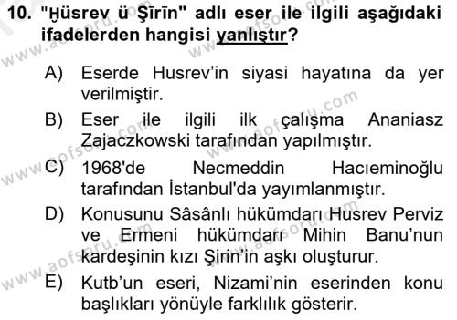 XI-XIII. Yüzyıllar Türk Dili Dersi 2018 - 2019 Yılı (Final) Dönem Sonu Sınavı 10. Soru