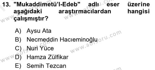 XI-XIII. Yüzyıllar Türk Dili Dersi 2018 - 2019 Yılı (Final) Dönem Sonu Sınavı 13. Soru