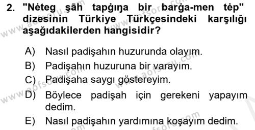 XI-XIII. Yüzyıllar Türk Dili Dersi 2018 - 2019 Yılı (Final) Dönem Sonu Sınavı 2. Soru