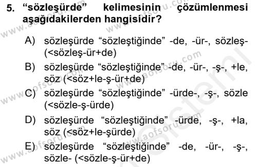 XI-XIII. Yüzyıllar Türk Dili Dersi 2018 - 2019 Yılı (Final) Dönem Sonu Sınavı 5. Soru