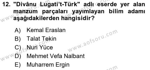 XI-XIII. Yüzyıllar Türk Dili Dersi 2018 - 2019 Yılı Yaz Okulu Sınavı 12. Soru