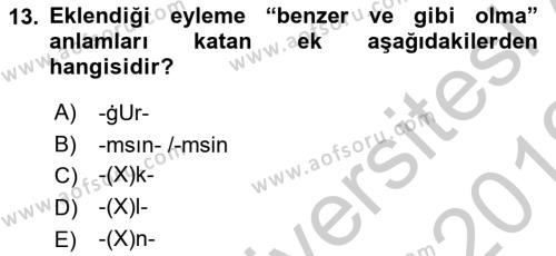 XI-XIII. Yüzyıllar Türk Dili Dersi 2018 - 2019 Yılı Yaz Okulu Sınavı 13. Soru