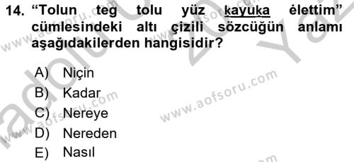 XI-XIII. Yüzyıllar Türk Dili Dersi 2018 - 2019 Yılı Yaz Okulu Sınavı 14. Soru