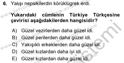 XI-XIII. Yüzyıllar Türk Dili Dersi 2018 - 2019 Yılı Yaz Okulu Sınavı 6. Soru