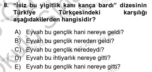 XI-XIII. Yüzyıllar Türk Dili Dersi 2018 - 2019 Yılı Yaz Okulu Sınavı 8. Soru