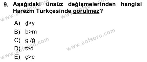 XI-XIII. Yüzyıllar Türk Dili Dersi 2018 - 2019 Yılı Yaz Okulu Sınavı 9. Soru