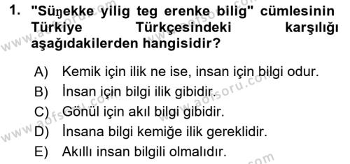 XI-XIII. Yüzyıllar Türk Dili Dersi 2019 - 2020 Yılı (Vize) Ara Sınavı 1. Soru