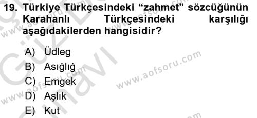 XI-XIII. Yüzyıllar Türk Dili Dersi 2019 - 2020 Yılı (Vize) Ara Sınavı 19. Soru