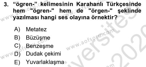 XI-XIII. Yüzyıllar Türk Dili Dersi 2019 - 2020 Yılı (Vize) Ara Sınavı 3. Soru