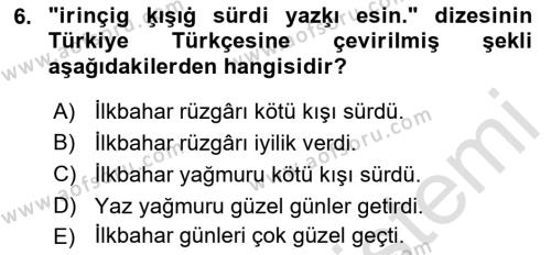 XI-XIII. Yüzyıllar Türk Dili Dersi 2019 - 2020 Yılı (Vize) Ara Sınavı 6. Soru