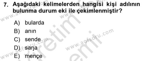 XI-XIII. Yüzyıllar Türk Dili Dersi 2019 - 2020 Yılı (Vize) Ara Sınavı 7. Soru