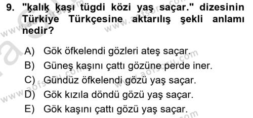 XI-XIII. Yüzyıllar Türk Dili Dersi 2019 - 2020 Yılı (Vize) Ara Sınavı 9. Soru