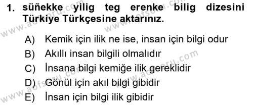 XI-XIII. Yüzyıllar Türk Dili Dersi 2019 - 2020 Yılı (Final) Dönem Sonu Sınavı 1. Soru