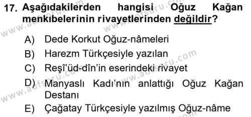 XI-XIII. Yüzyıllar Türk Dili Dersi 2019 - 2020 Yılı (Final) Dönem Sonu Sınavı 17. Soru