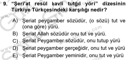 XI-XIII. Yüzyıllar Türk Dili Dersi 2019 - 2020 Yılı (Final) Dönem Sonu Sınavı 9. Soru