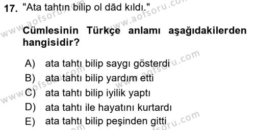 XI-XIII. Yüzyıllar Türk Dili Dersi 2020 - 2021 Yılı Yaz Okulu Sınavı 17. Soru